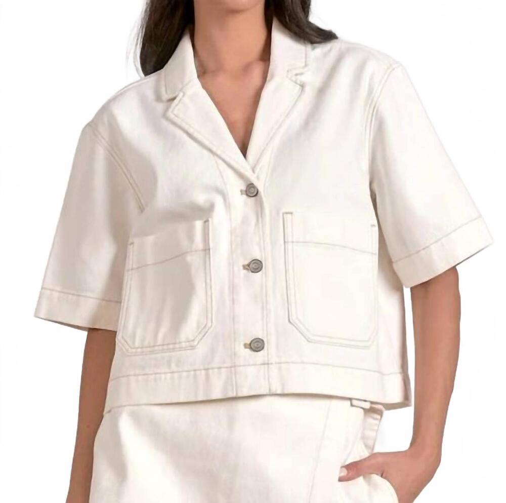 NEW ELAN short sleeve denim top in white
